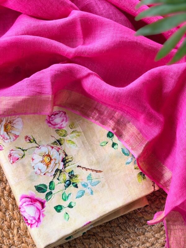 PRINTED CHANDERI SILK COTTON TOP AND LINEN DUPATTA - Image 4