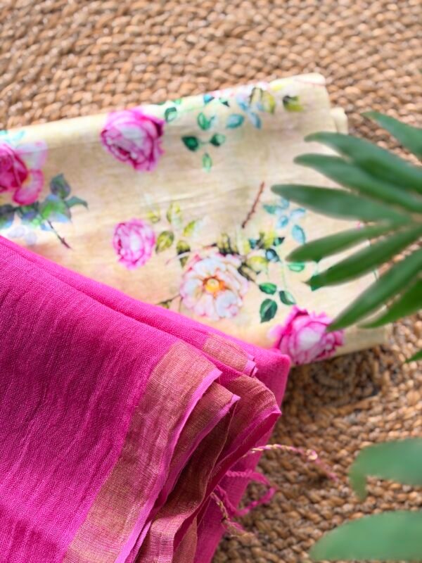 PRINTED CHANDERI SILK COTTON TOP AND LINEN DUPATTA - Image 2