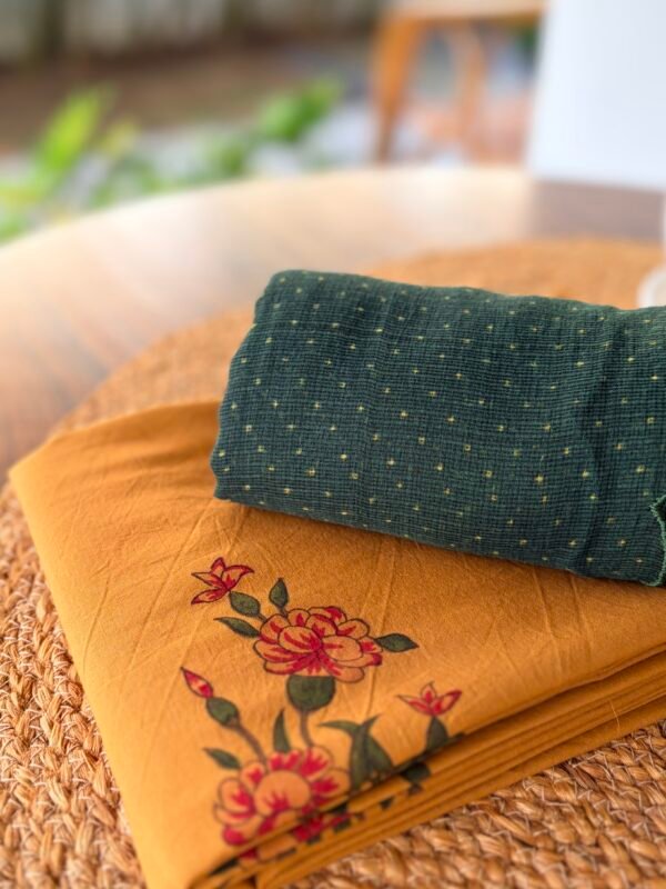 HANDBLOCK PRINTED COTTON TOP AND AJRAK KOTA DUPATTA - Image 4