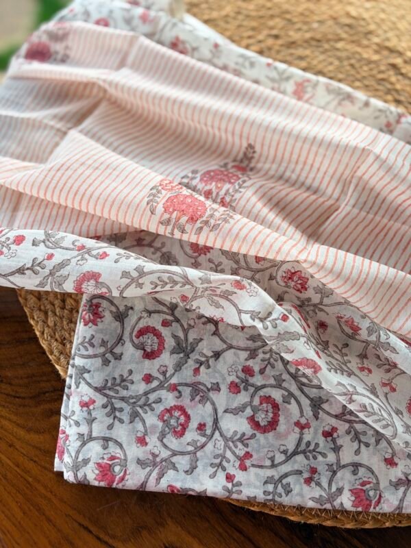PURE HANDBLOCK PRINTED MUL CHANDERI TOP AND DUPATTA - Image 4