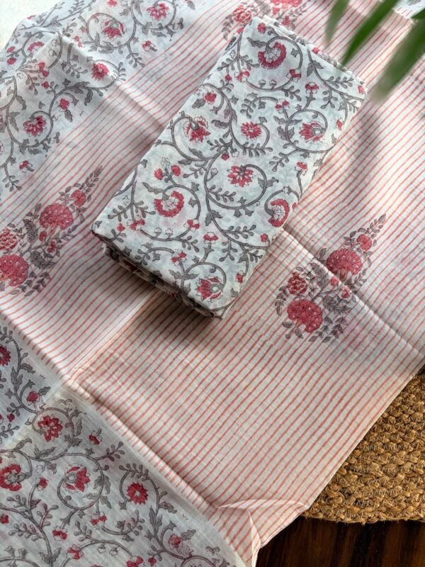 PURE HANDBLOCK PRINTED MUL CHANDERI TOP AND DUPATTA - Image 2