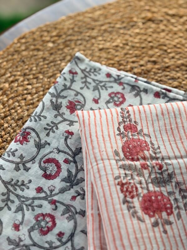 PURE HANDBLOCK PRINTED MUL CHANDERI TOP AND DUPATTA - Image 7