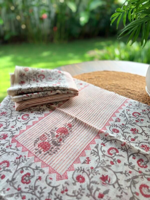 PURE HANDBLOCK PRINTED MUL CHANDERI TOP AND DUPATTA - Image 5