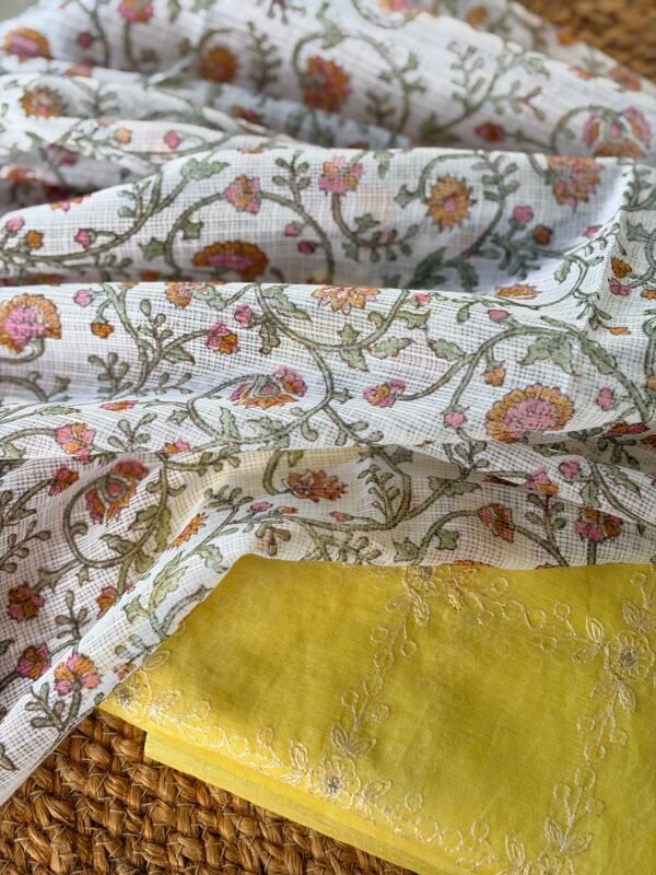 MUL CHANDERI SILK COTTON TOP AND HANDBLOCK PRINTED KOTA COTTON DUPATTA - Image 5