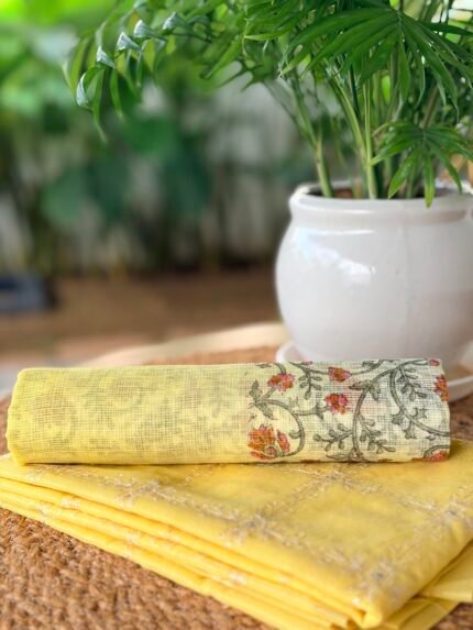 MUL CHANDERI SILK COTTON TOP AND HANDBLOCK PRINTED KOTA COTTON DUPATTA