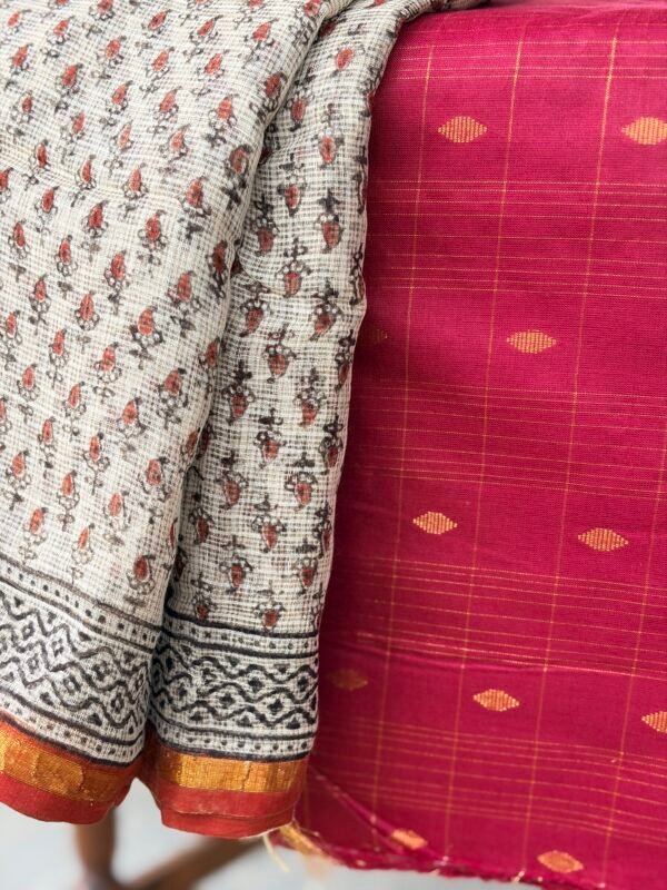 SILK COTTON TOP AND HANDBLOCK PRINTED KOTA COTTON DUPATTA - Image 3