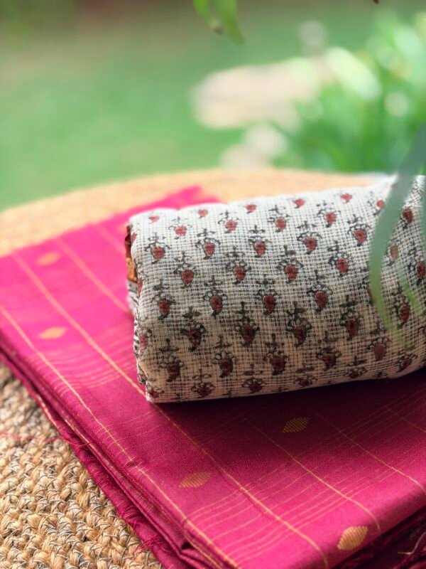 SILK COTTON TOP AND HANDBLOCK PRINTED KOTA COTTON DUPATTA - Image 7