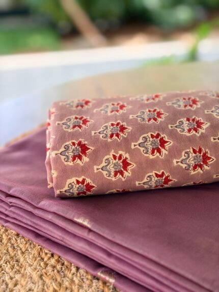 CHANDERI SILK TOP AND HANDBLOCK PRINTED COTTON BOTTOM