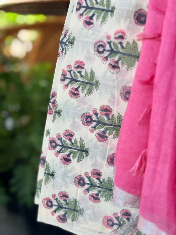 HANDBLOCK PRINTED COTTON TOP AND LINEN DUPATTA - Image 2