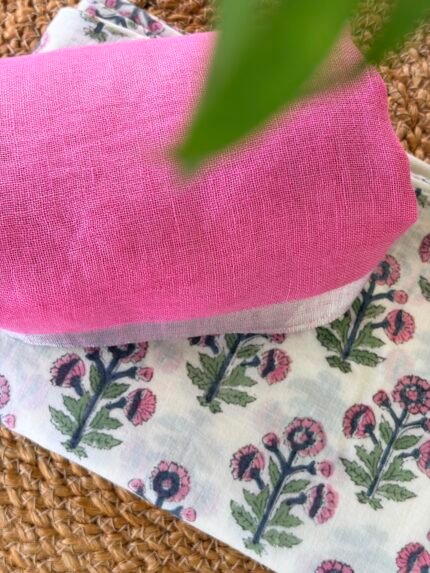 HANDBLOCK PRINTED COTTON TOP AND LINEN DUPATTA