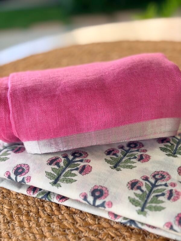 HANDBLOCK PRINTED COTTON TOP AND LINEN DUPATTA - Image 5