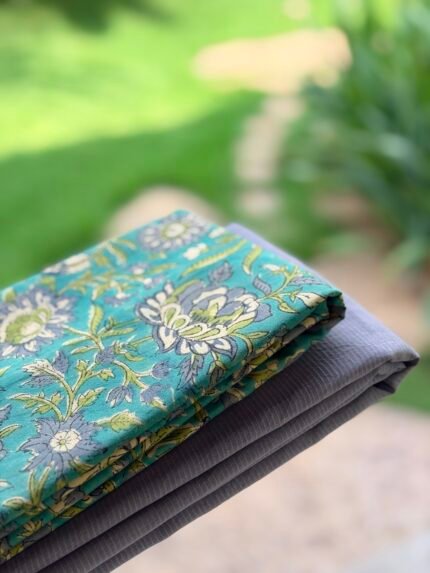 CHANDERI SILK COTTON TOP AND HANDBLOCK PRINTED BOTTOM