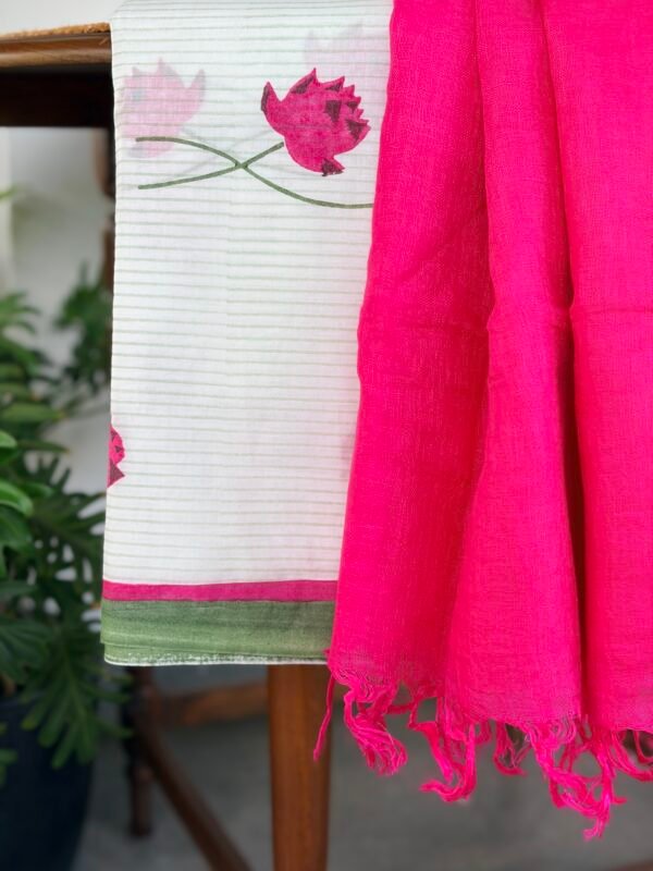 PURE MUL HANDBLOCK PRINTED TOP AND PURE LINEN DUPATTA - Image 4