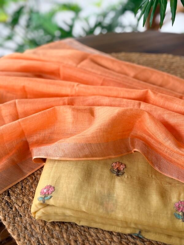 PURE MUL CHANDERI EMBROIDERY TOP AND LINEN DUPATTA - Image 7