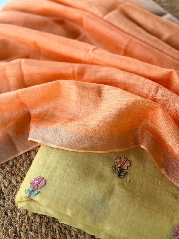 PURE MUL CHANDERI EMBROIDERY TOP AND LINEN DUPATTA - Image 2