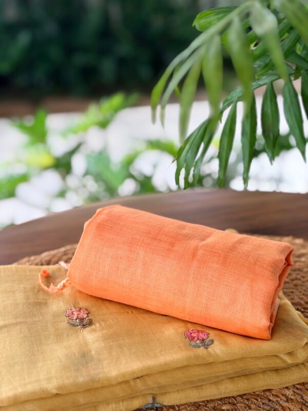 PURE MUL CHANDERI EMBROIDERY TOP AND LINEN DUPATTA - Image 5